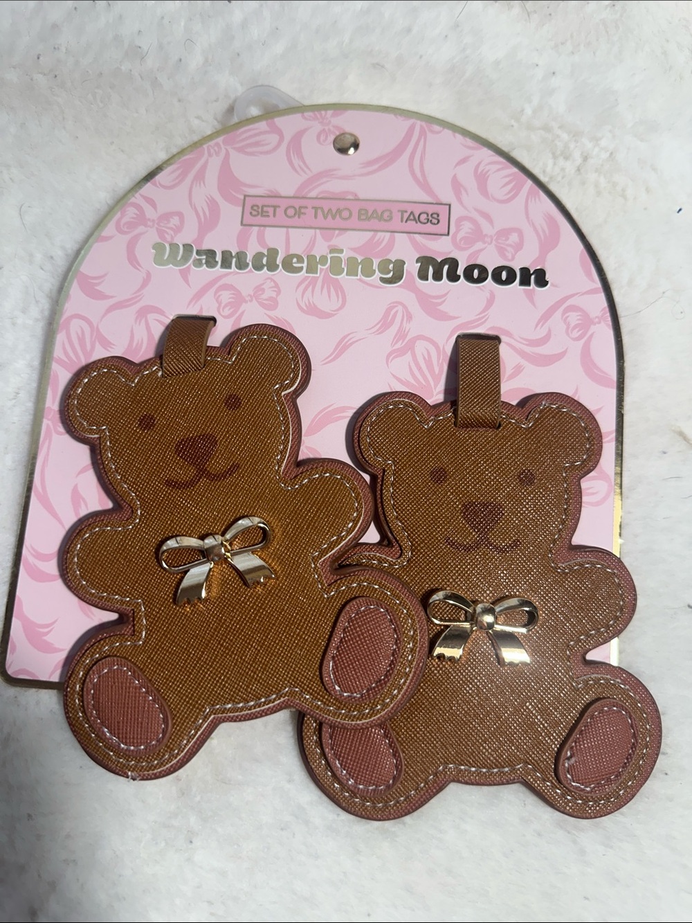 Wandering moon set of two teddy bear luggage tags